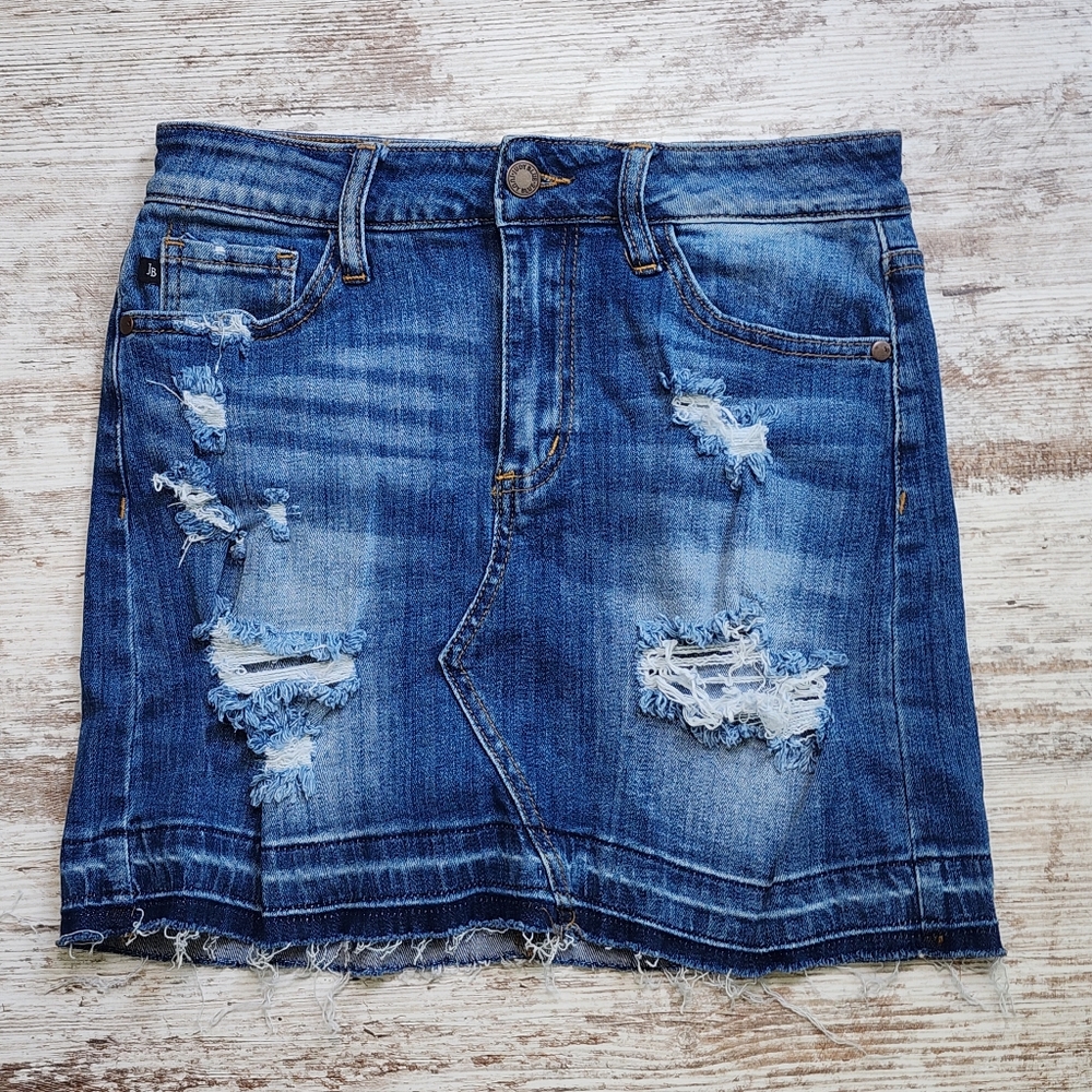 Distressed Blue Denim Skirt Size Small Judy Blue